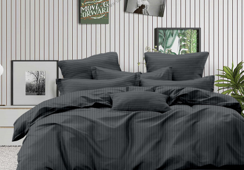 Простыня Страйп-сатин на резинке Темно-серая