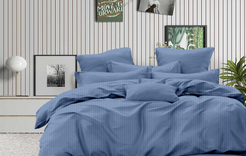 Простыня Страйп-сатин на резинке Джинс